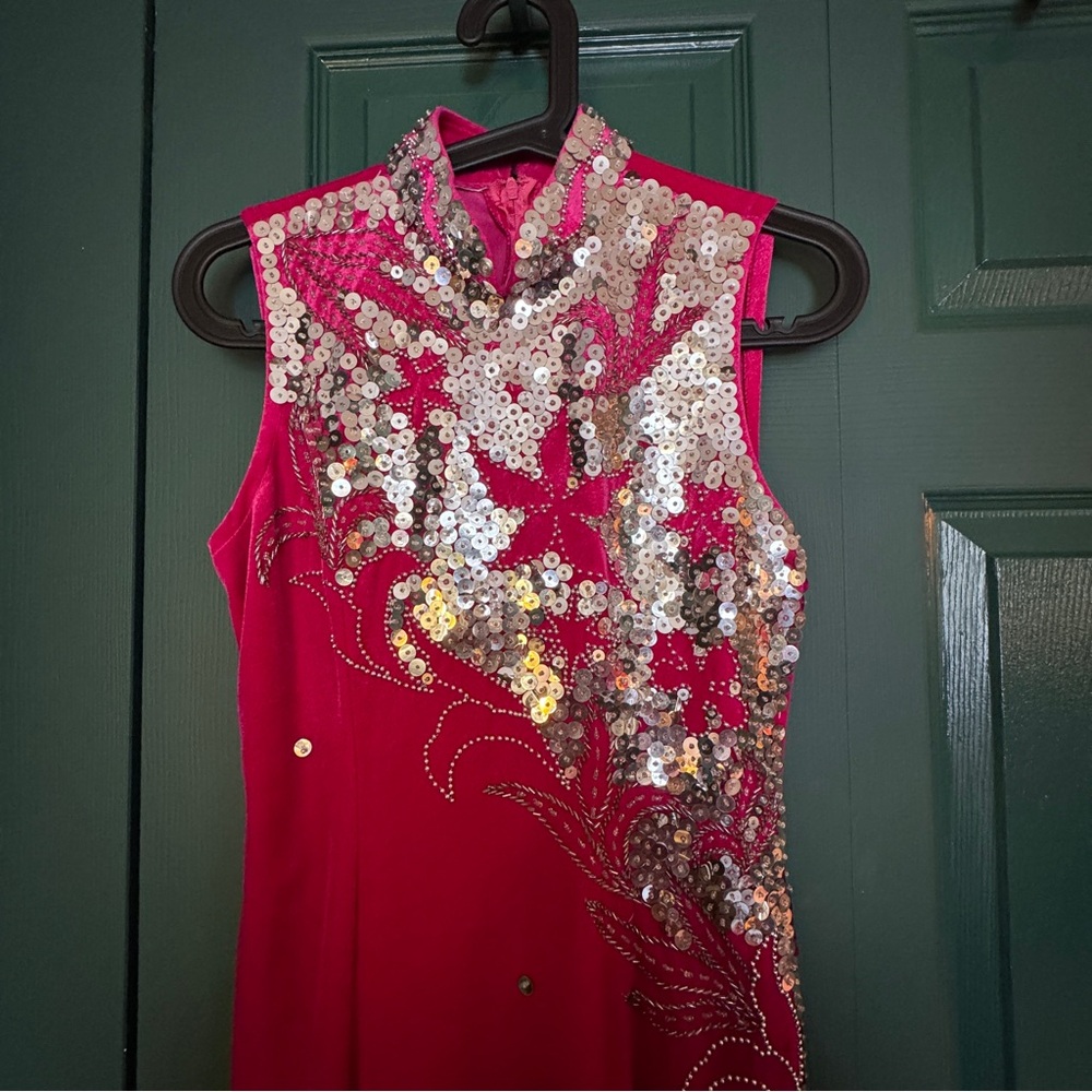 Fuchsia Sequin Embellished Maxi Dress - Picture 2 of 5